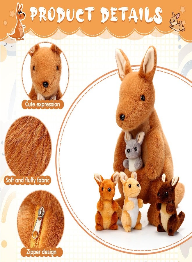 Arrowbash 5 Pcs Kangaroo Stuffed Animals, 12 Inch Large Plush Mommy Kangaroo with 4 Little Babies Soft Plush Stuffed Animals Set for Boys and Girls Easter Christmas Birthday Party Favors - Image 4